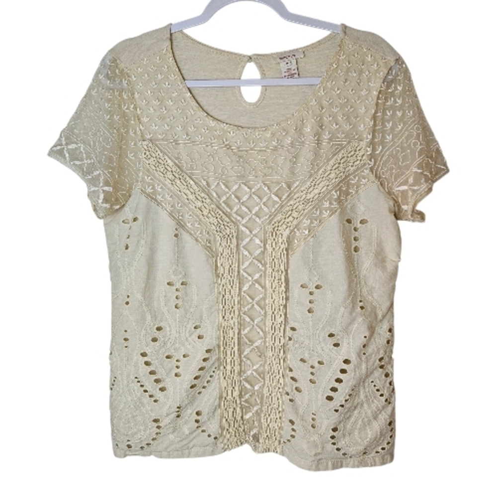 Sundance Cream Lace Women's Top Eyelet Patchwork Embroidery Size M